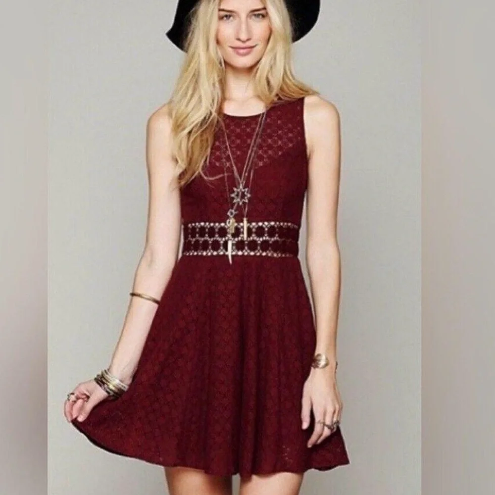Free People Daisy Waist Crochet Mini Skater dress Size 2